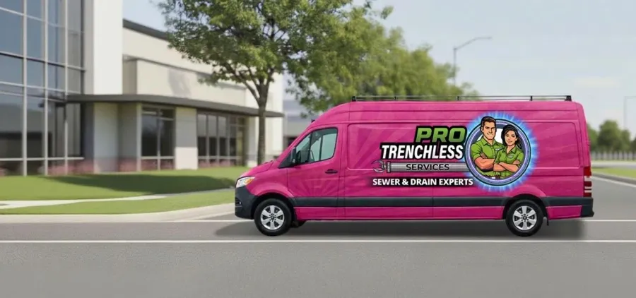 Pro Trenchless Services pink van — sewer & drain experts